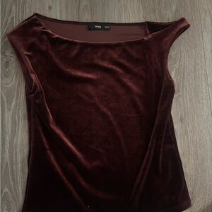 Mango Deep Red Velvet Women's Blouse